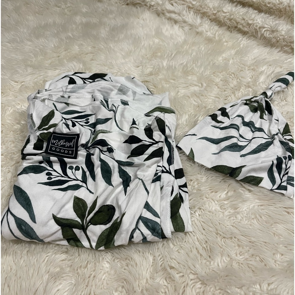 Milk Maids swaddle and hat
